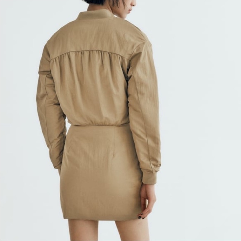 Zara Olive Bomber Dress Jacket Coat Size Small - Picture 3 of 8